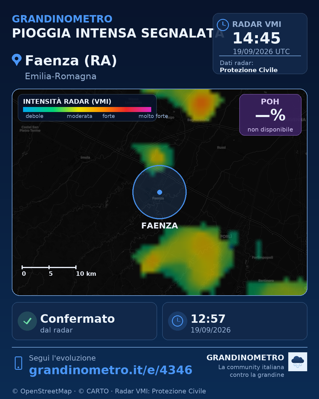 Mappa dell'evento: pioggia intensa a Faenza (RA)