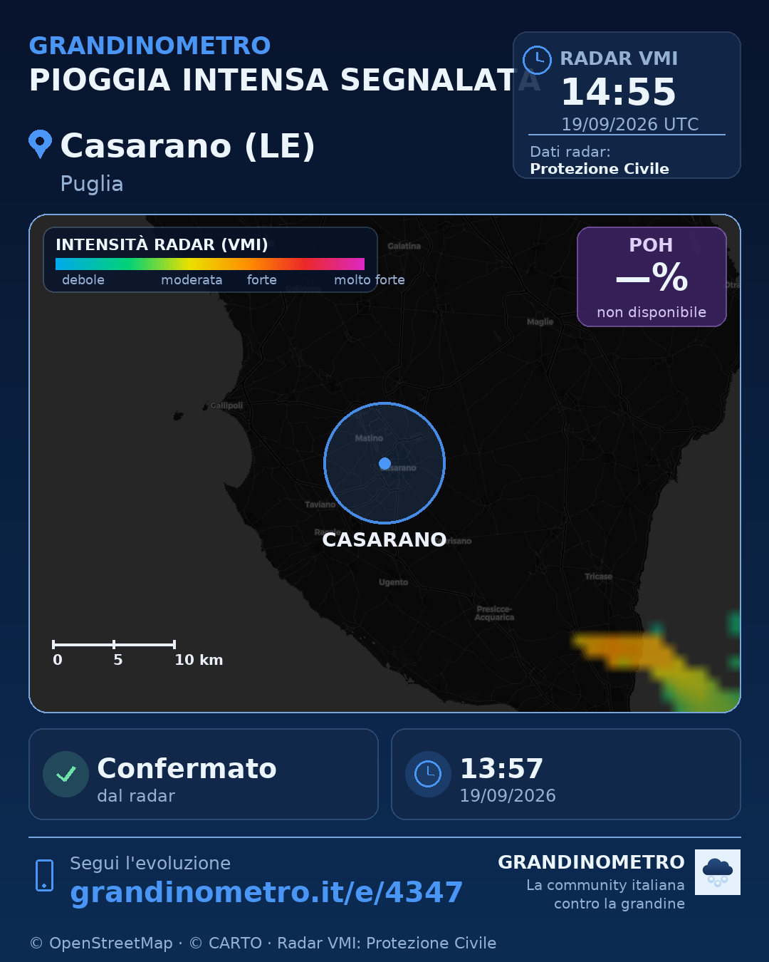 Mappa dell'evento: pioggia intensa a Casarano (LE)