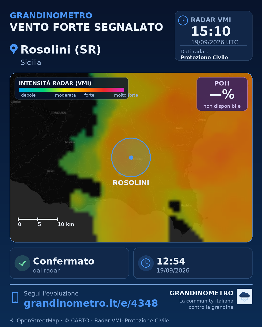 Mappa dell'evento: vento forte a Rosolini (SR)