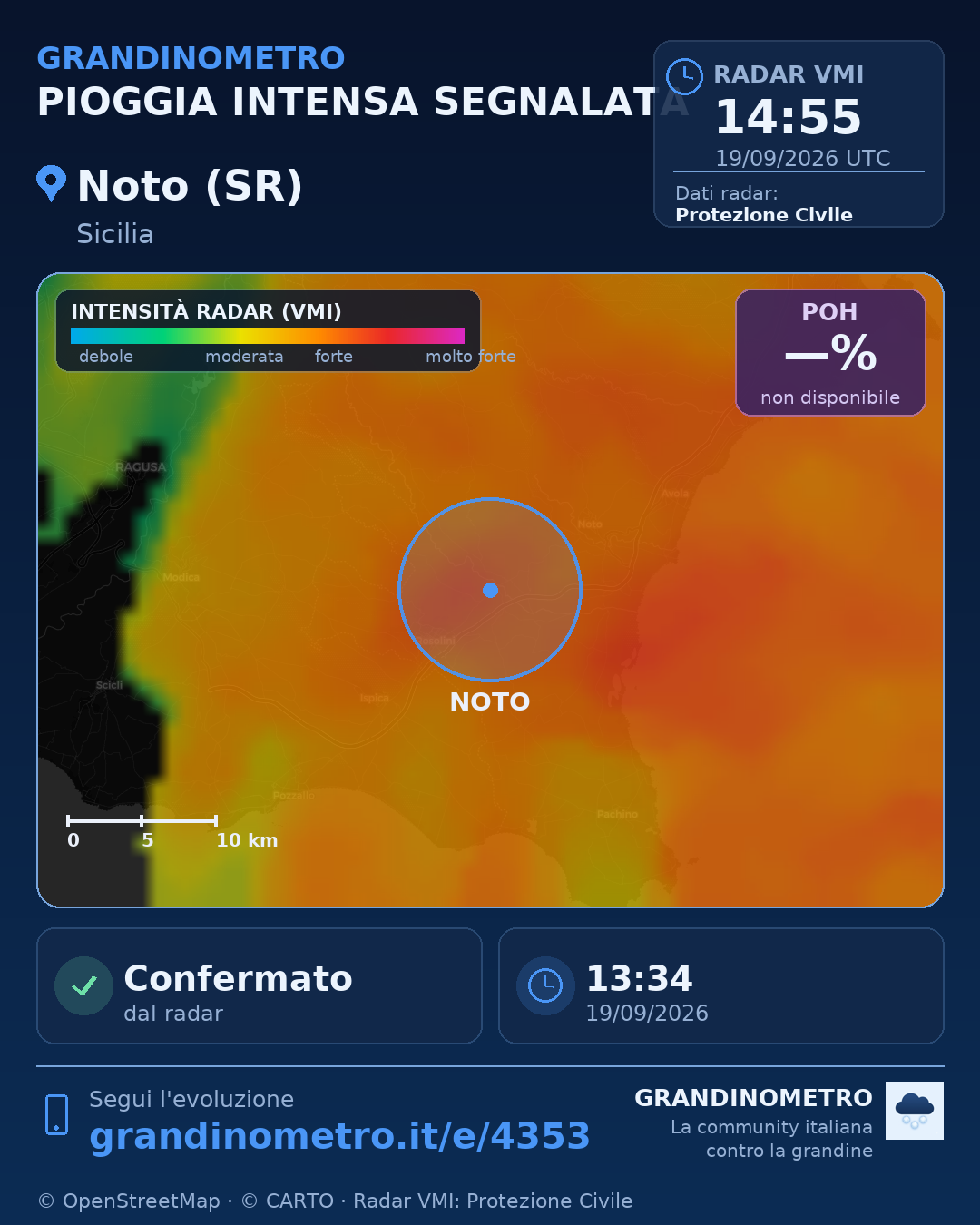 Mappa dell'evento: pioggia intensa a Noto (SR)