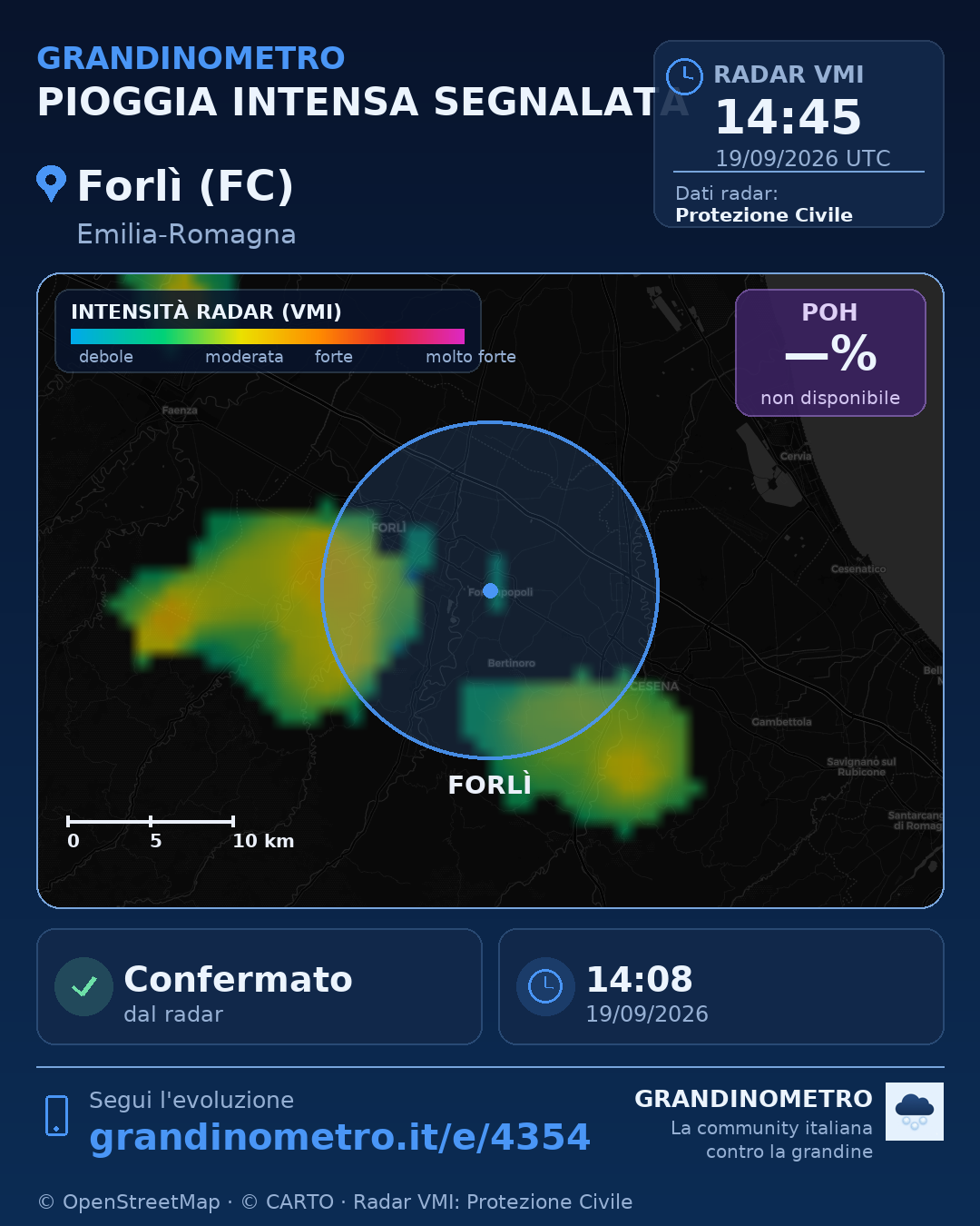 Mappa dell'evento: pioggia intensa a Forlì (FC)