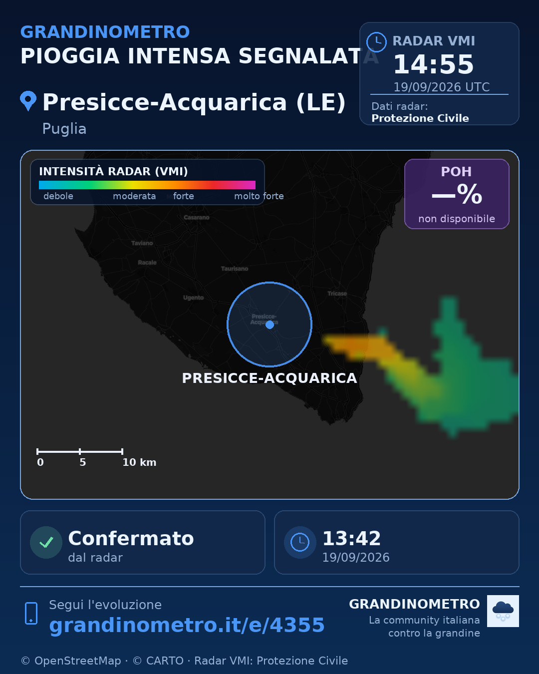 Mappa dell'evento: pioggia intensa a Presicce-Acquarica (LE)