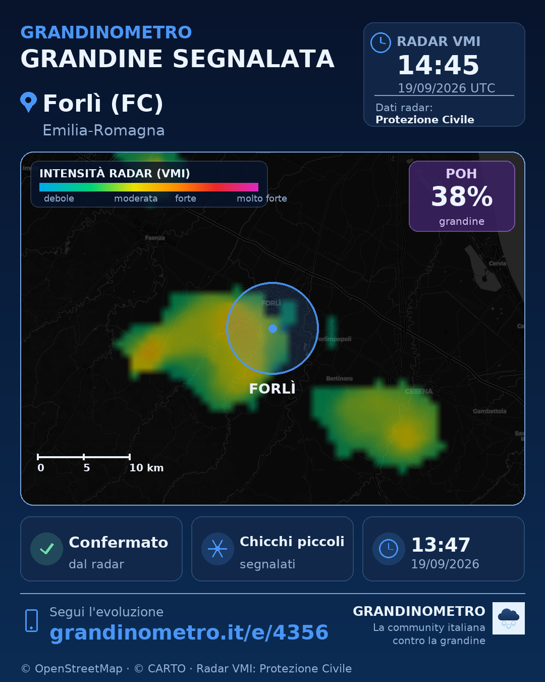 Mappa dell'evento: grandine a Forlì (FC)