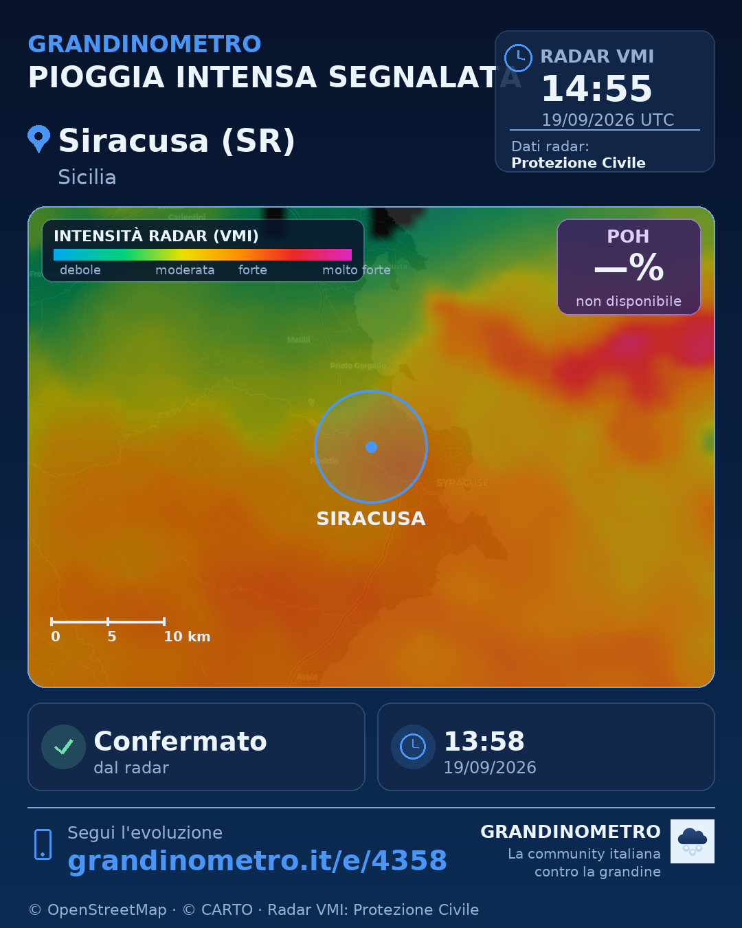 Mappa dell'evento: pioggia intensa a Siracusa (SR)