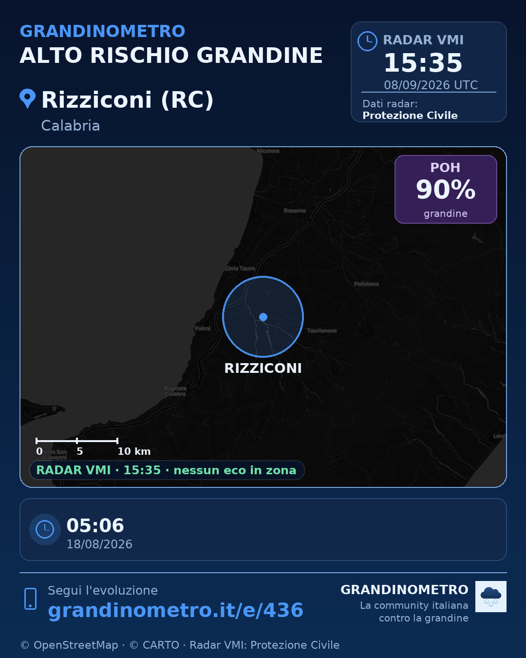 Mappa dell'evento: grandine a Rizziconi (RC)