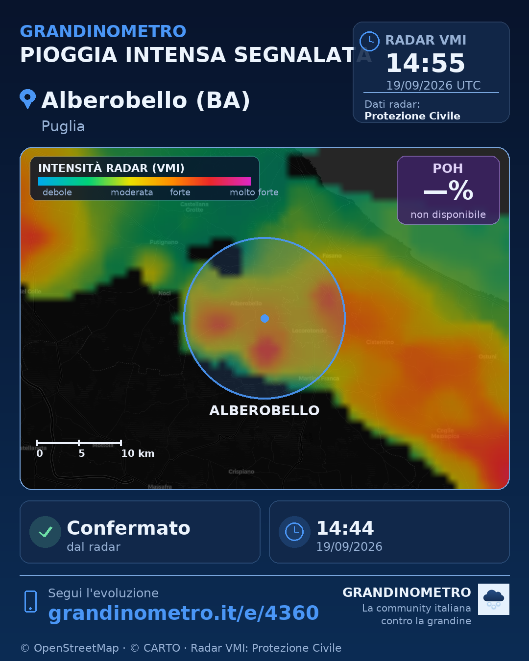 Mappa dell'evento: pioggia intensa ad Alberobello (BA)