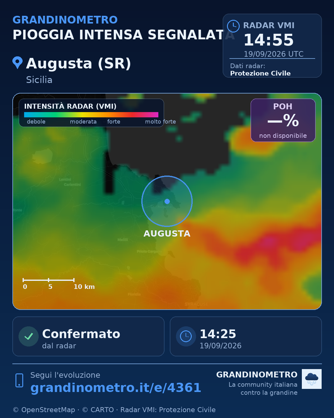 Mappa dell'evento: pioggia intensa ad Augusta (SR)