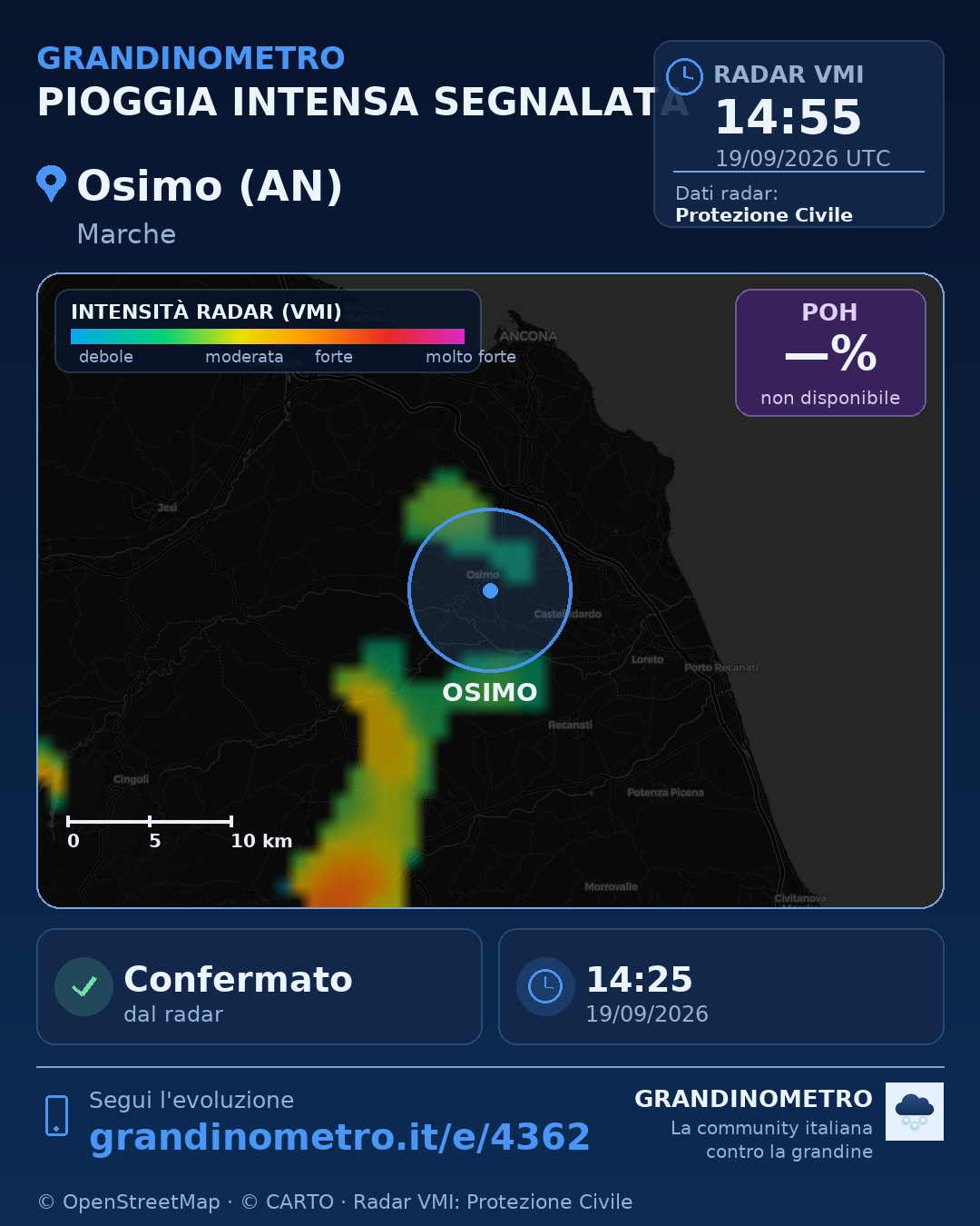 Mappa dell'evento: pioggia intensa a Osimo (AN)