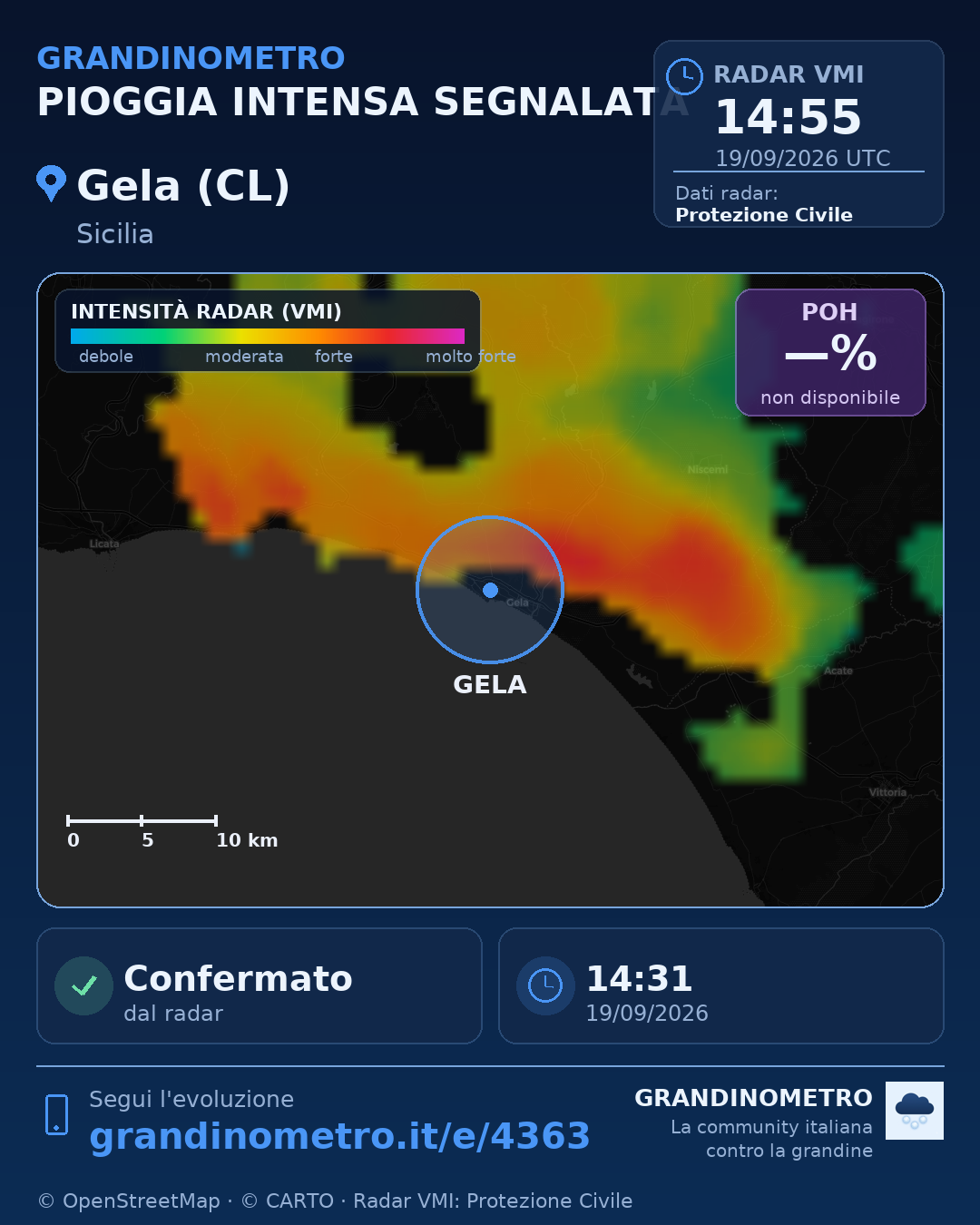 Mappa dell'evento: pioggia intensa a Gela (CL)