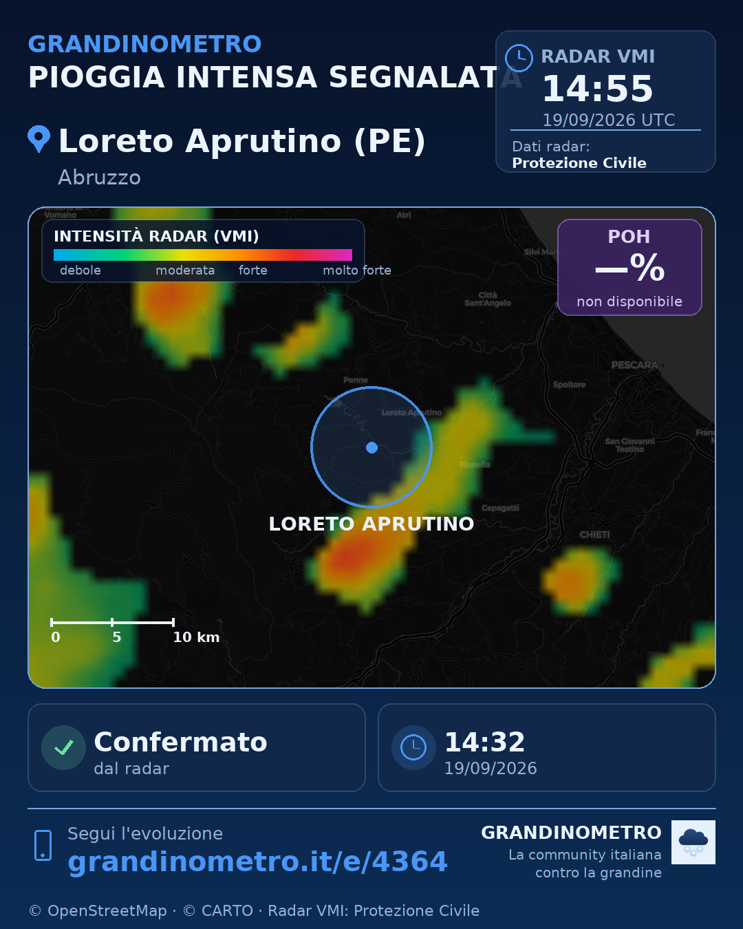 Mappa dell'evento: pioggia intensa a Loreto Aprutino (PE)