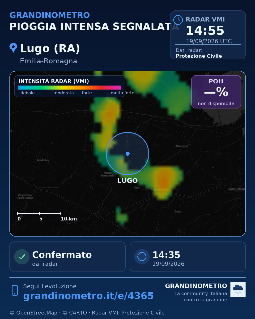 Mappa dell'evento: pioggia intensa a Lugo (RA)