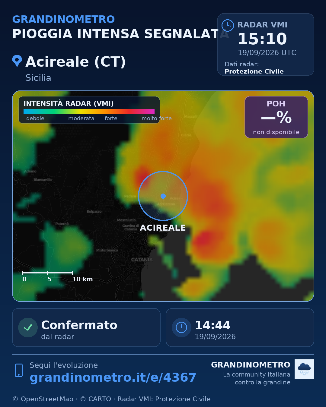 Mappa dell'evento: pioggia intensa ad Acireale (CT)