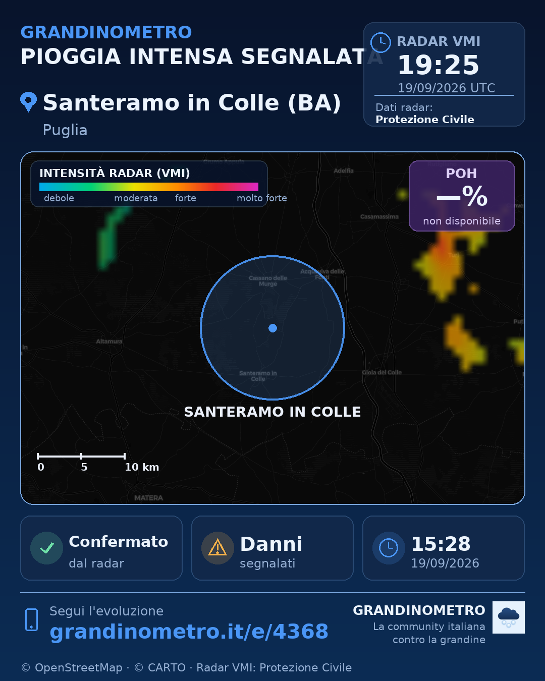 Mappa dell'evento: pioggia intensa a Cassano delle Murge (BA)