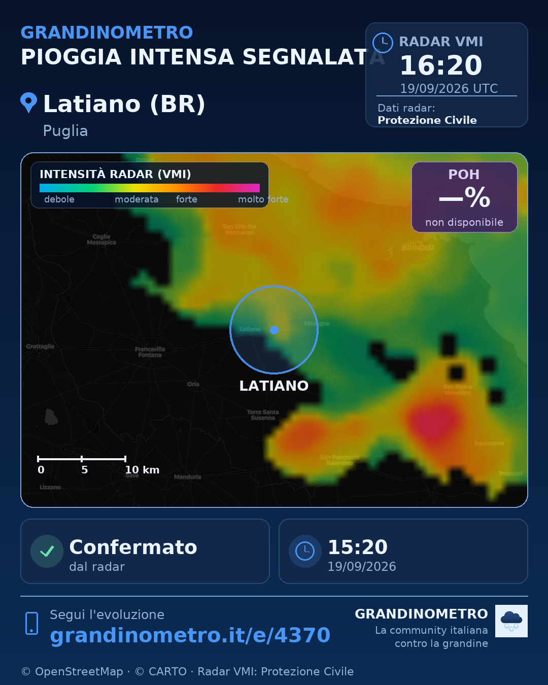 Mappa dell'evento: pioggia intensa a Latiano (BR)