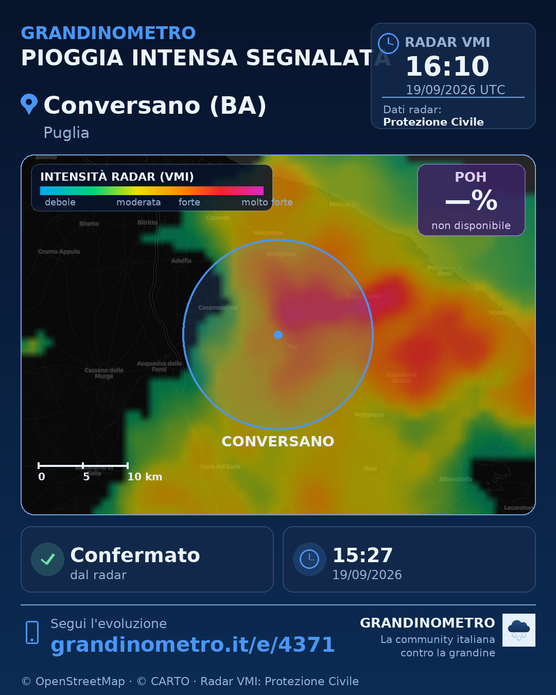Mappa dell'evento: pioggia intensa a Conversano (BA)