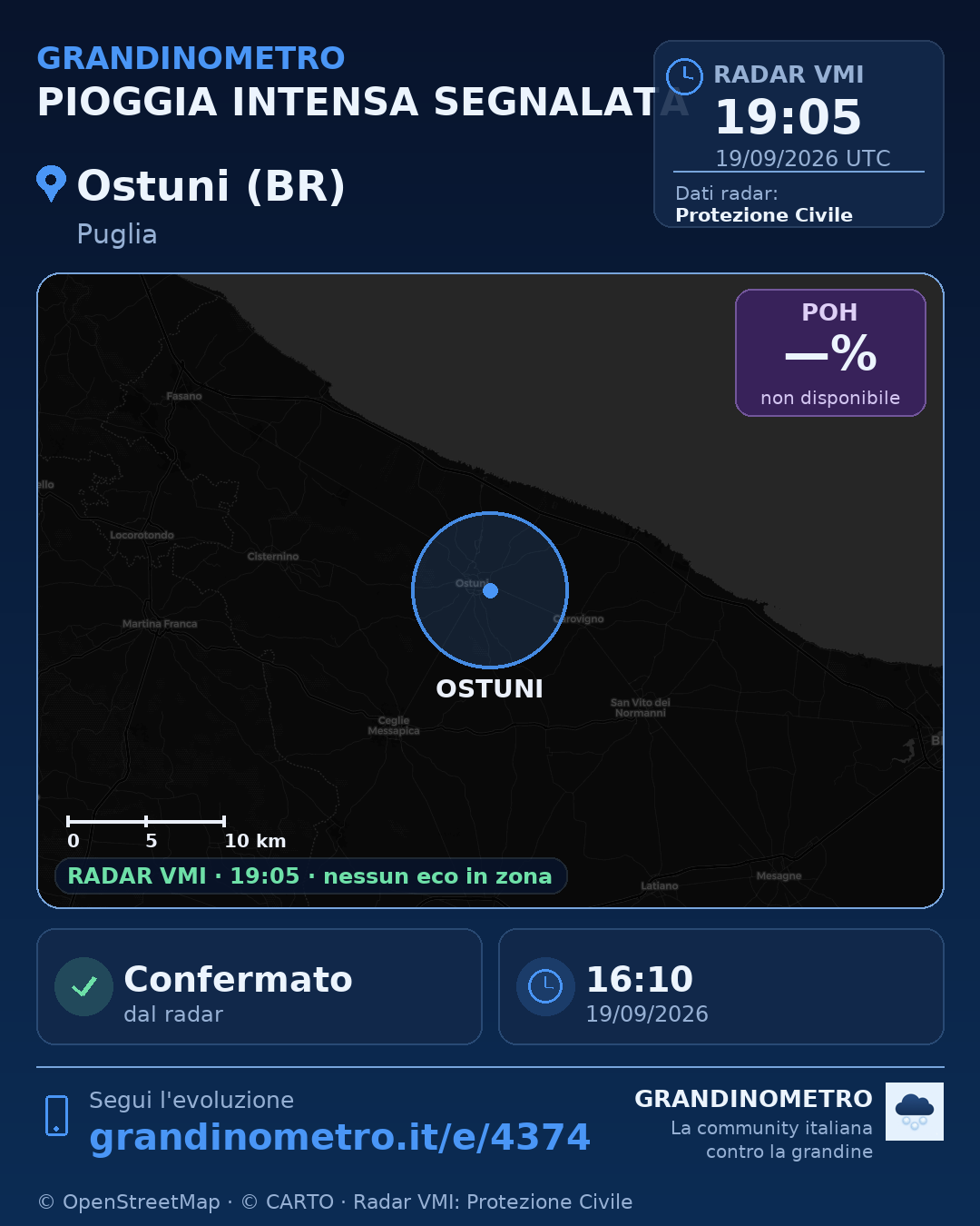 Mappa dell'evento: pioggia intensa a Ostuni (BR)