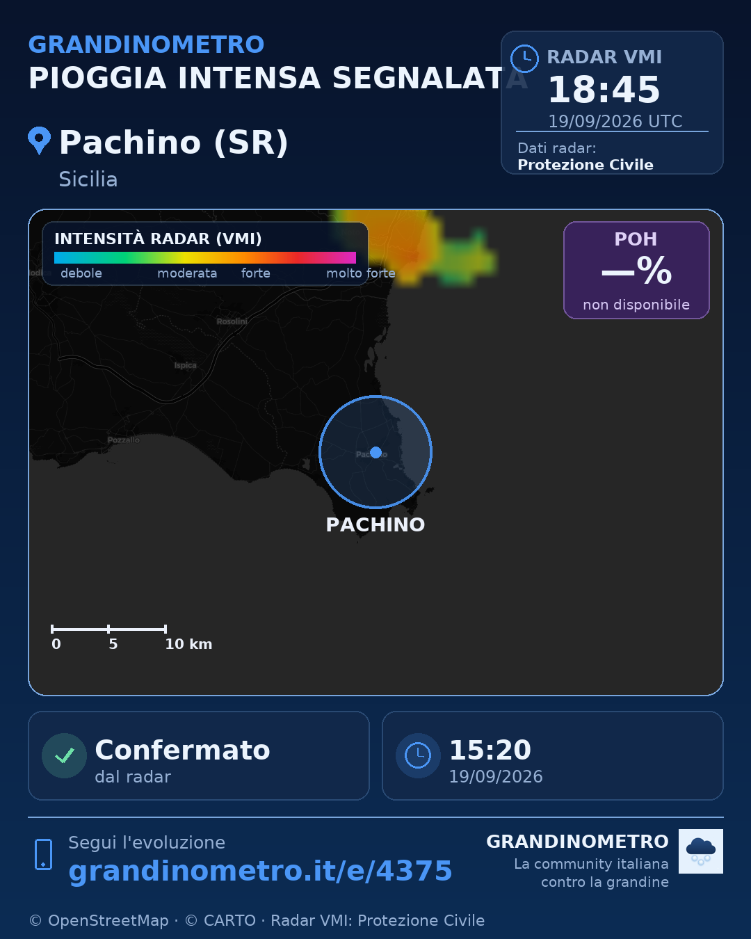 Mappa dell'evento: pioggia intensa a Pachino (SR)