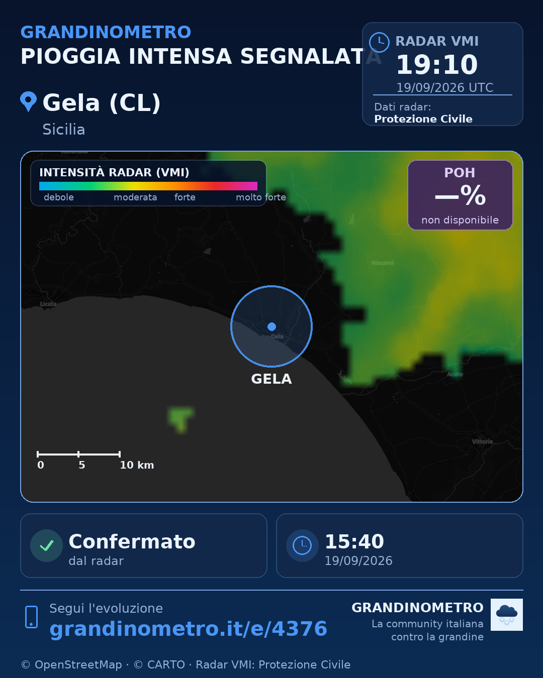 Mappa dell'evento: pioggia intensa a Gela (CL)