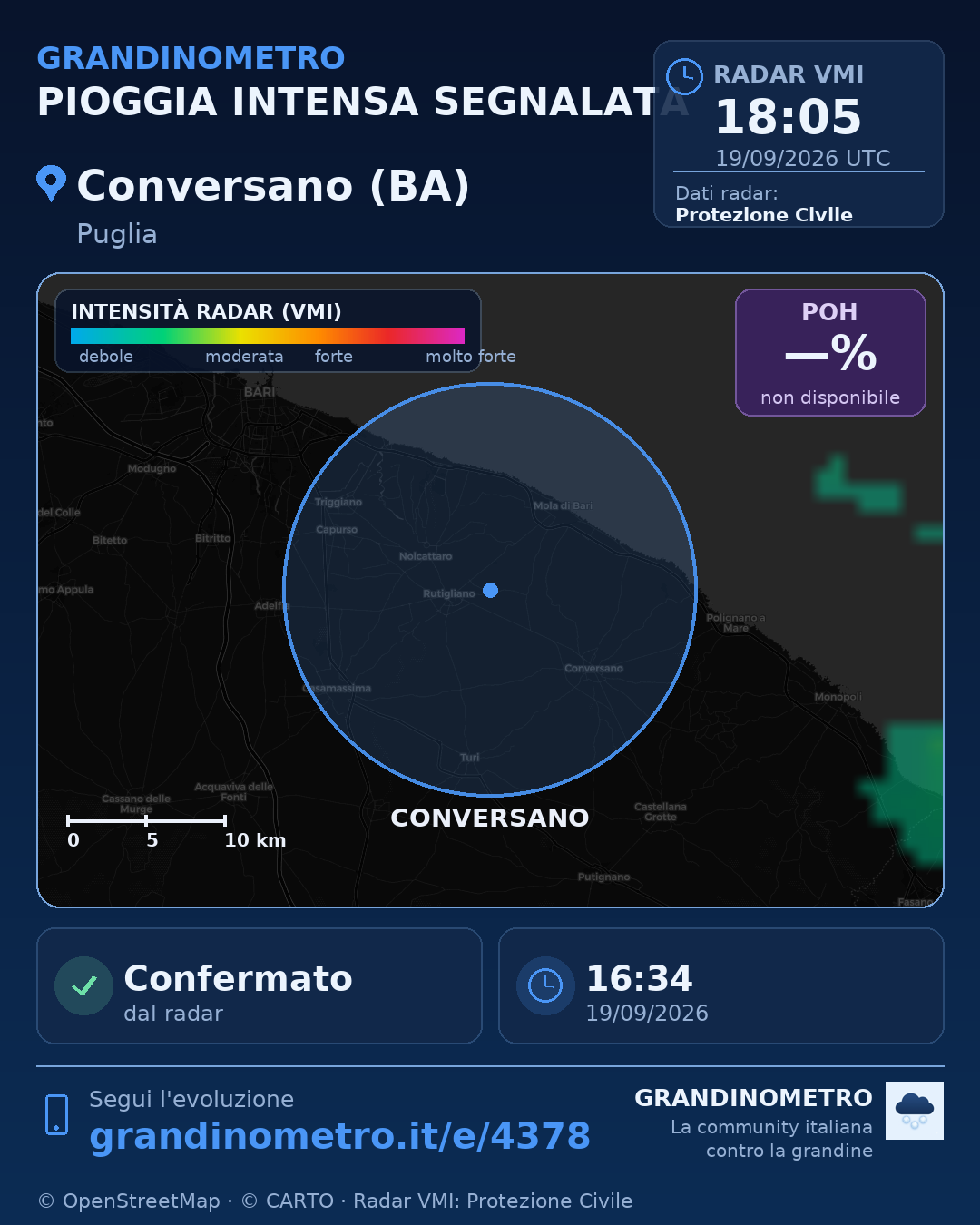 Mappa dell'evento: pioggia intensa a Conversano (BA)