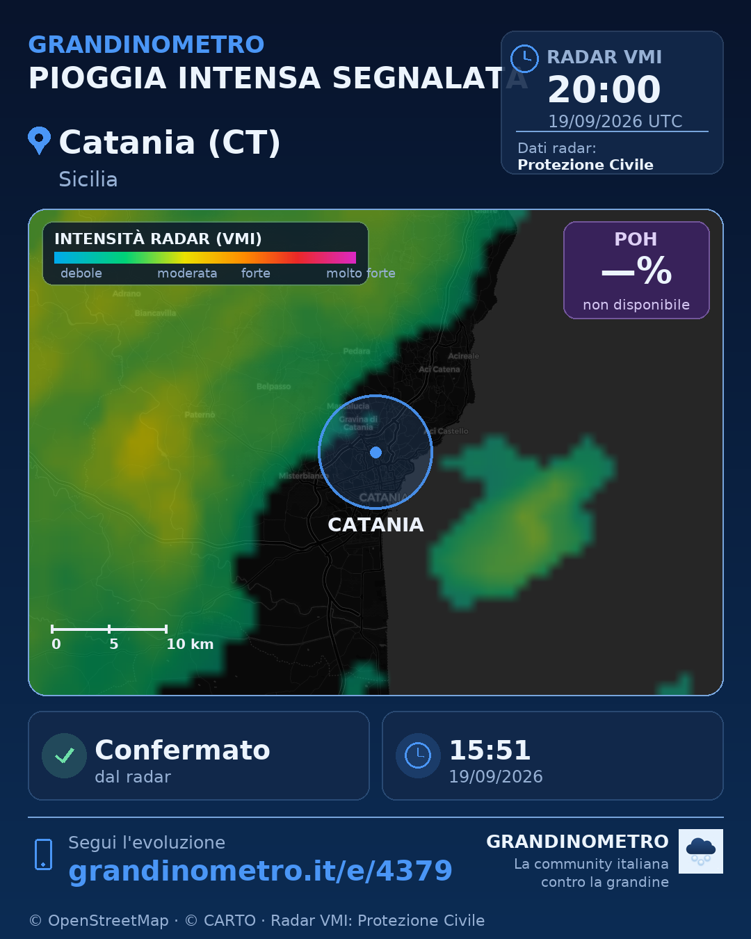 Mappa dell'evento: pioggia intensa a Catania (CT)