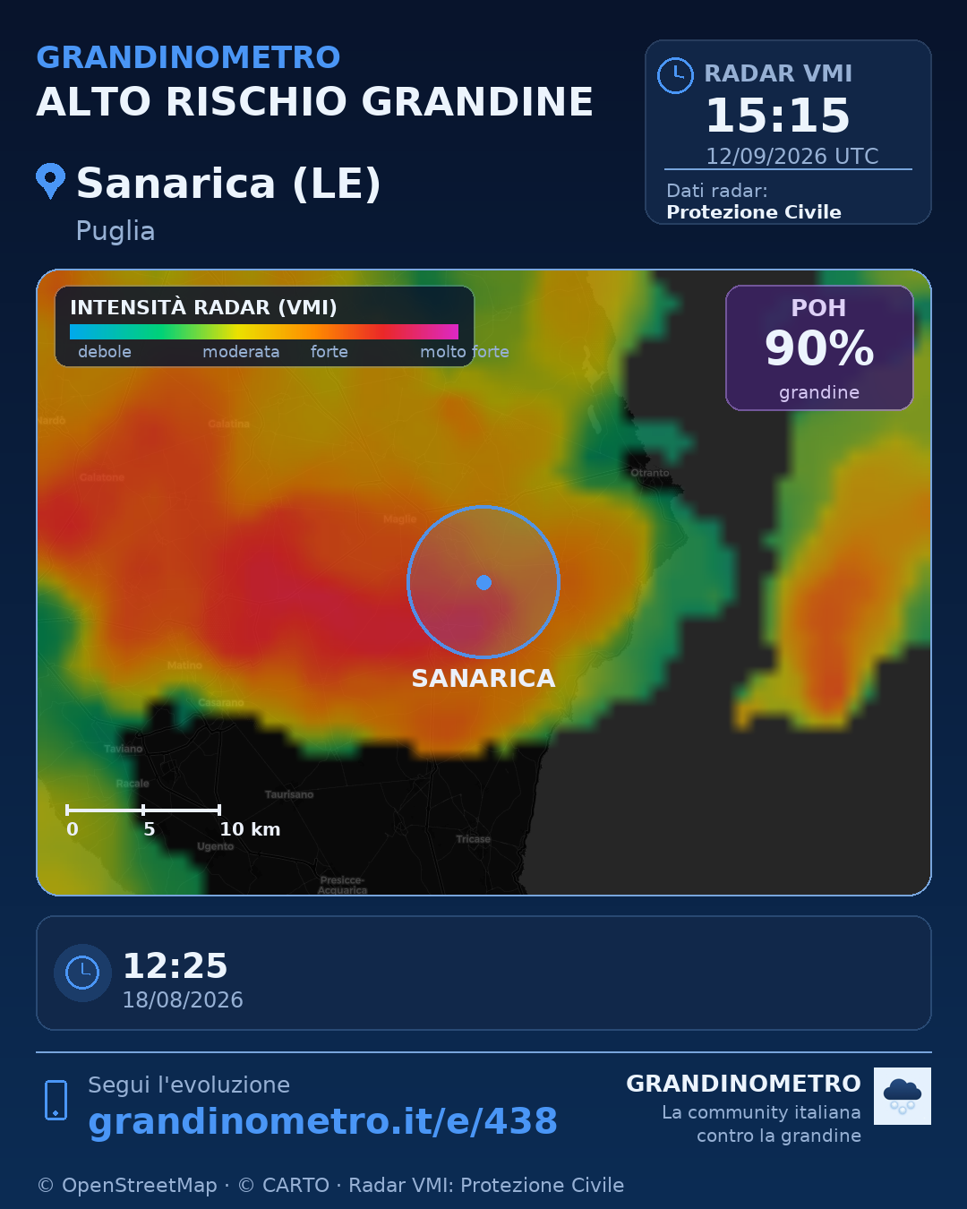 Mappa dell'evento: grandine a Sanarica (LE)