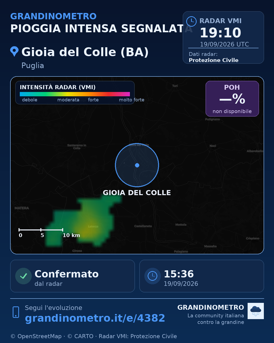Mappa dell'evento: pioggia intensa a Gioia del Colle (BA)