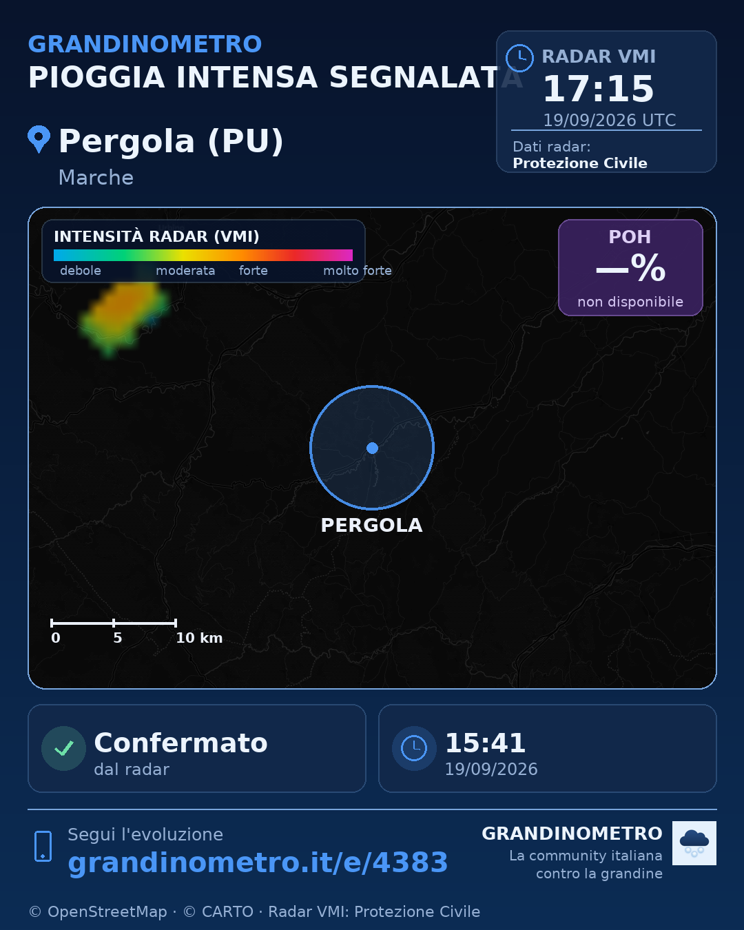 Mappa dell'evento: pioggia intensa a Pergola (PU)