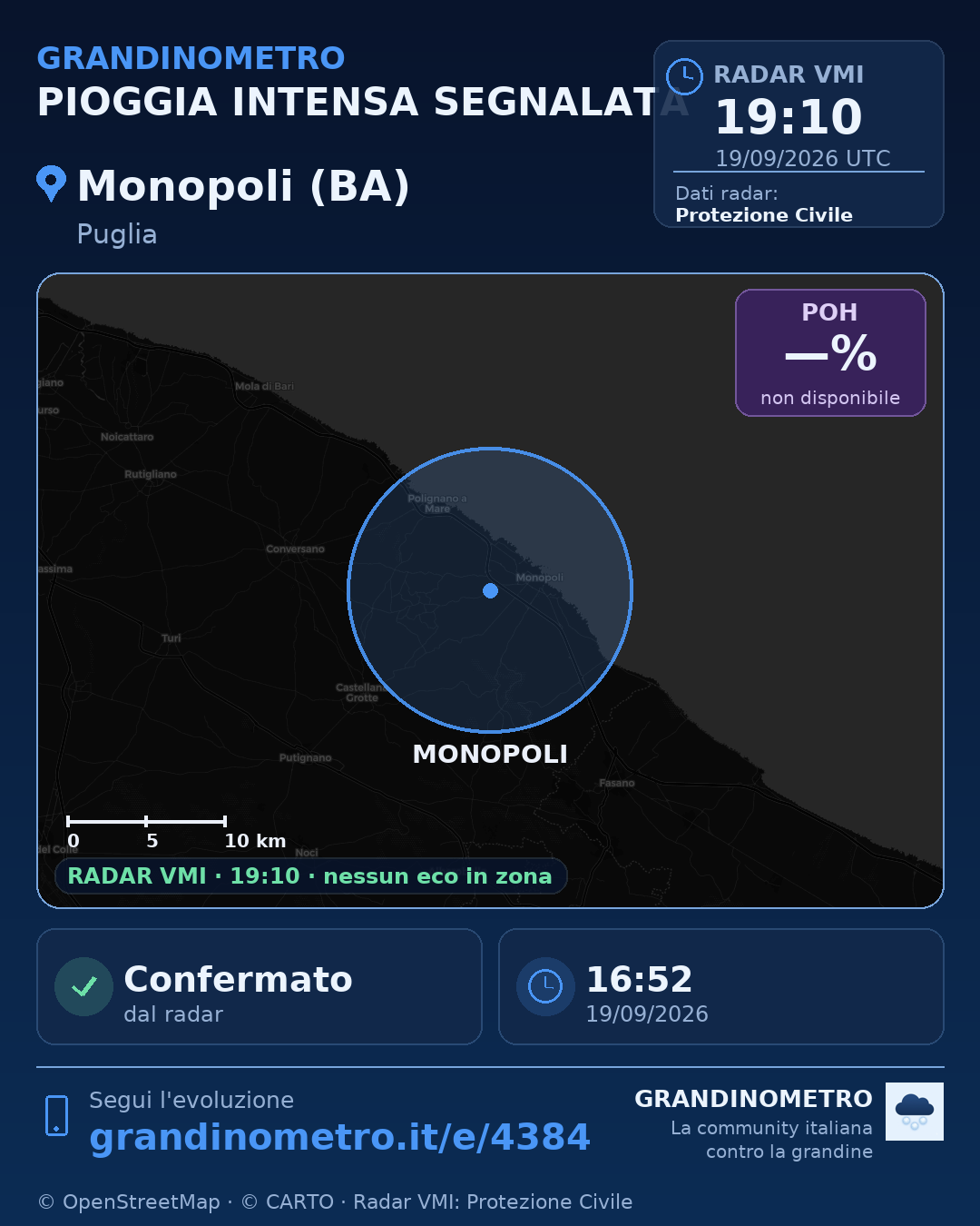 Mappa dell'evento: pioggia intensa a Monopoli (BA)