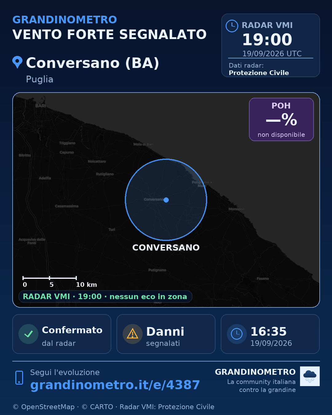 Mappa dell'evento: vento forte a Conversano (BA)
