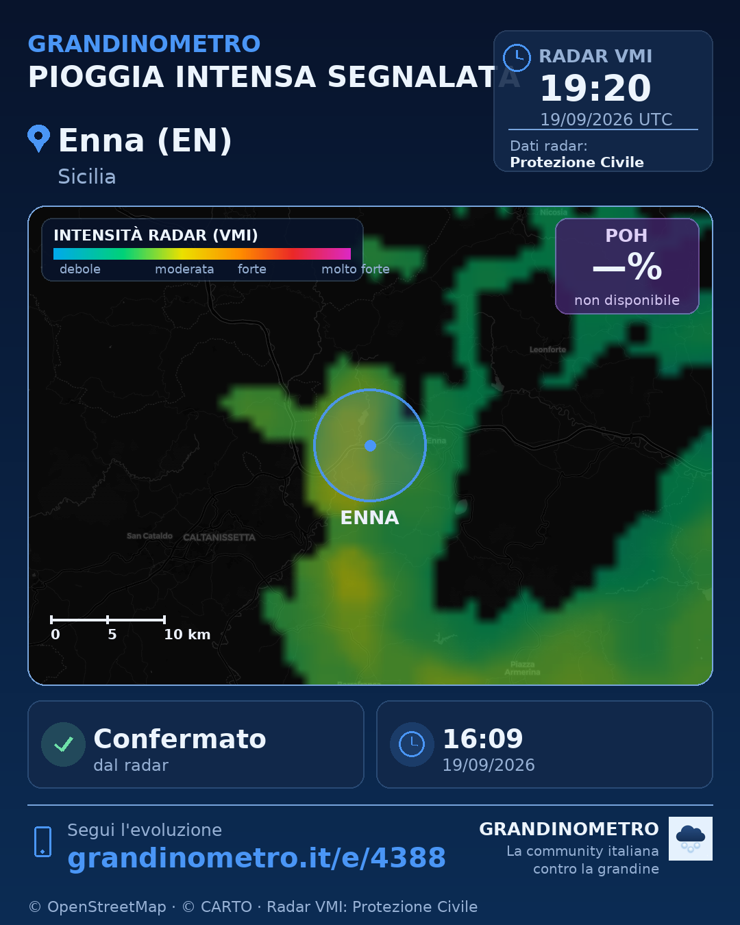 Mappa dell'evento: pioggia intensa a Enna (EN)
