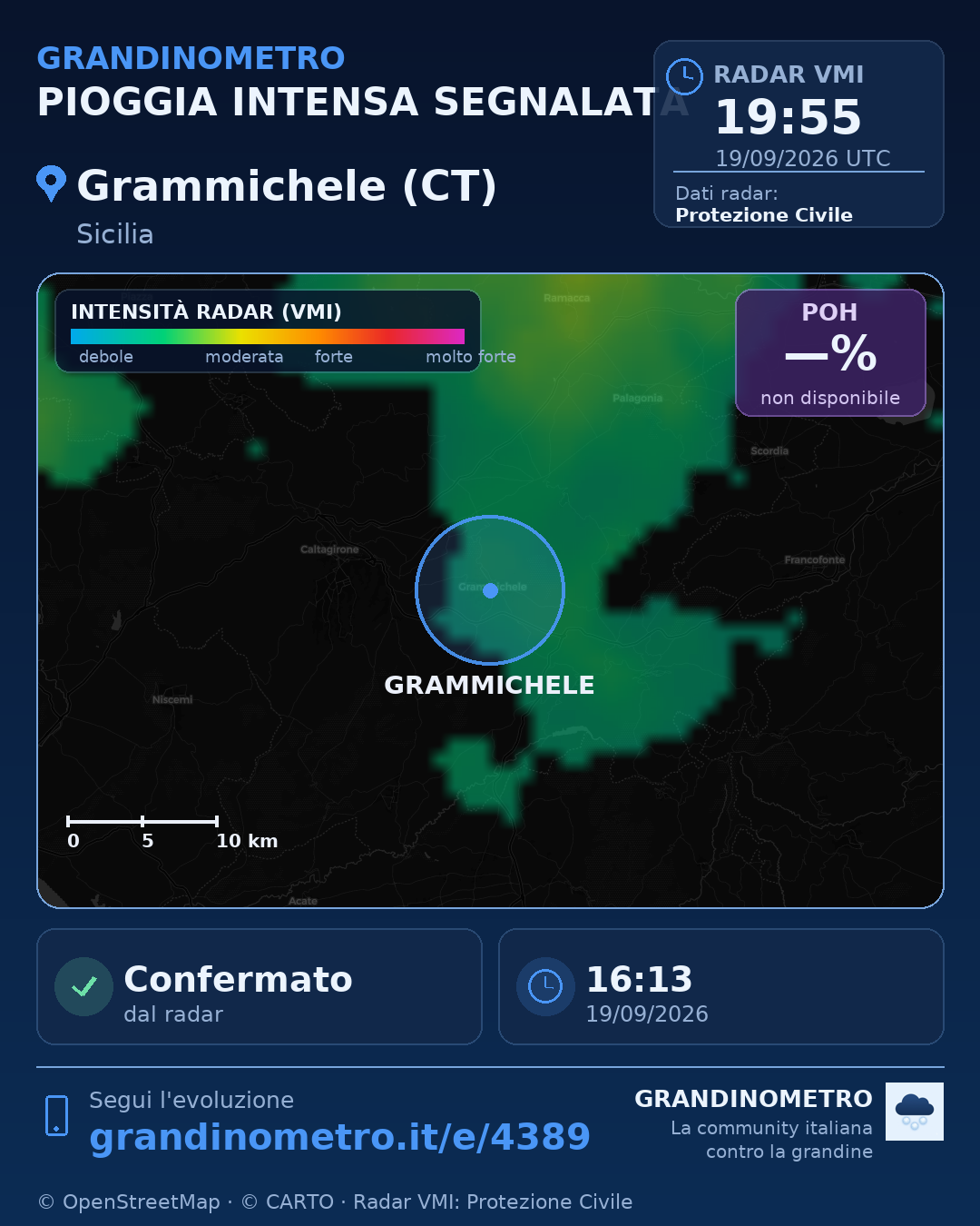 Mappa dell'evento: pioggia intensa a Grammichele (CT)