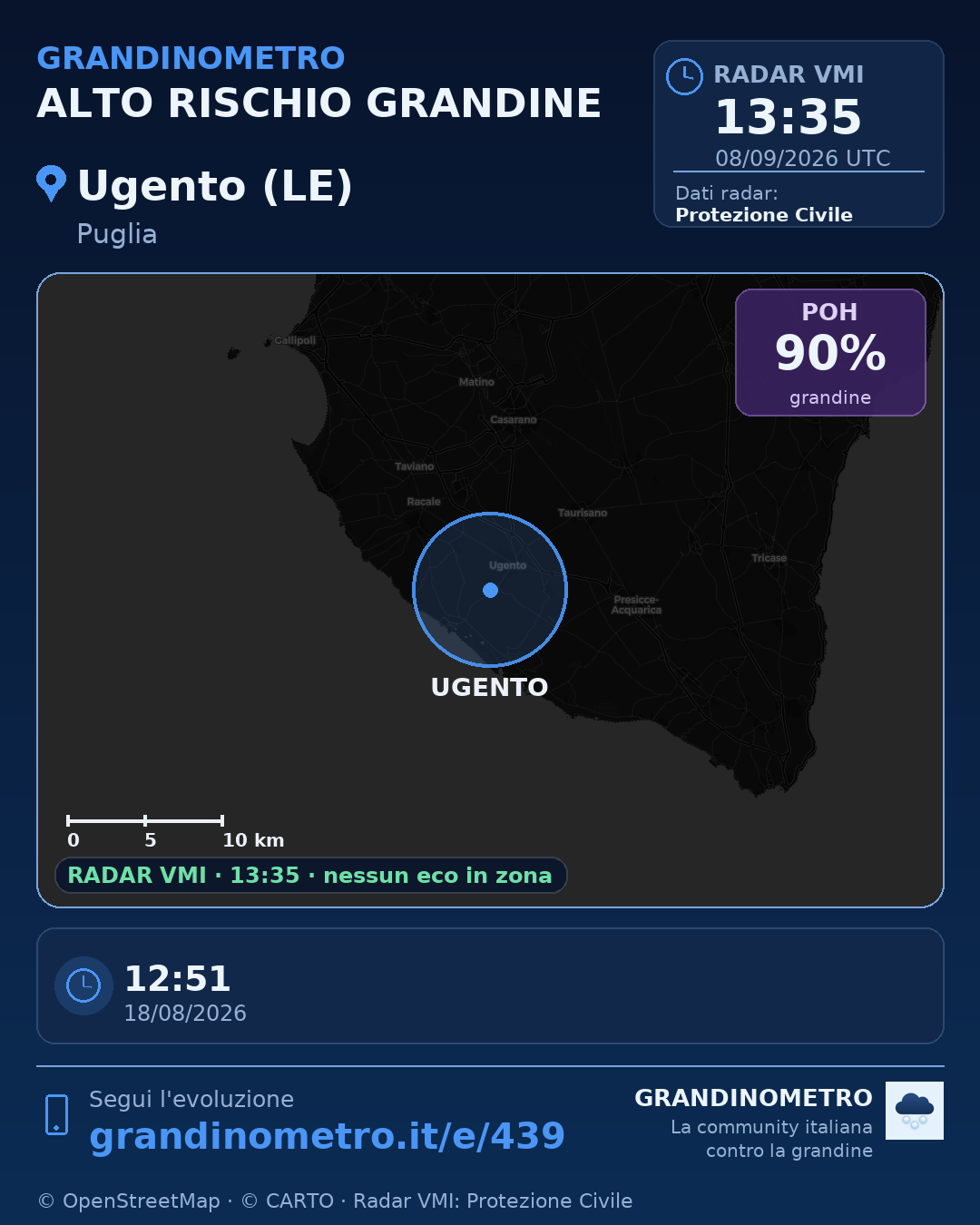 Mappa dell'evento: grandine a Ugento (LE)