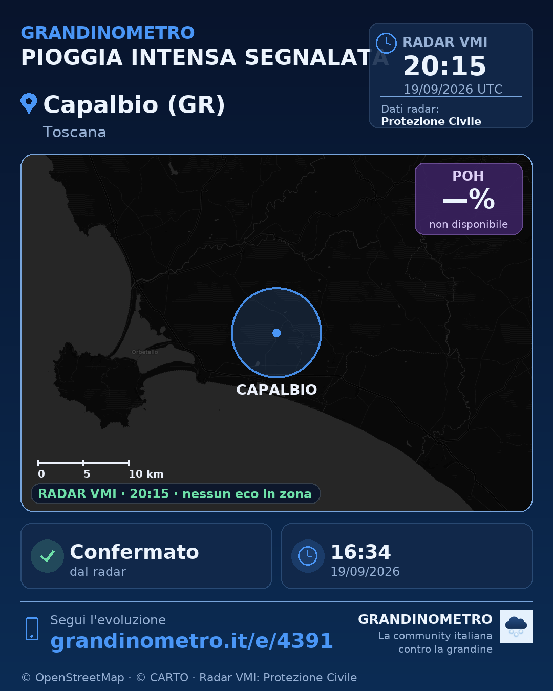 Mappa dell'evento: pioggia intensa a Capalbio (GR)