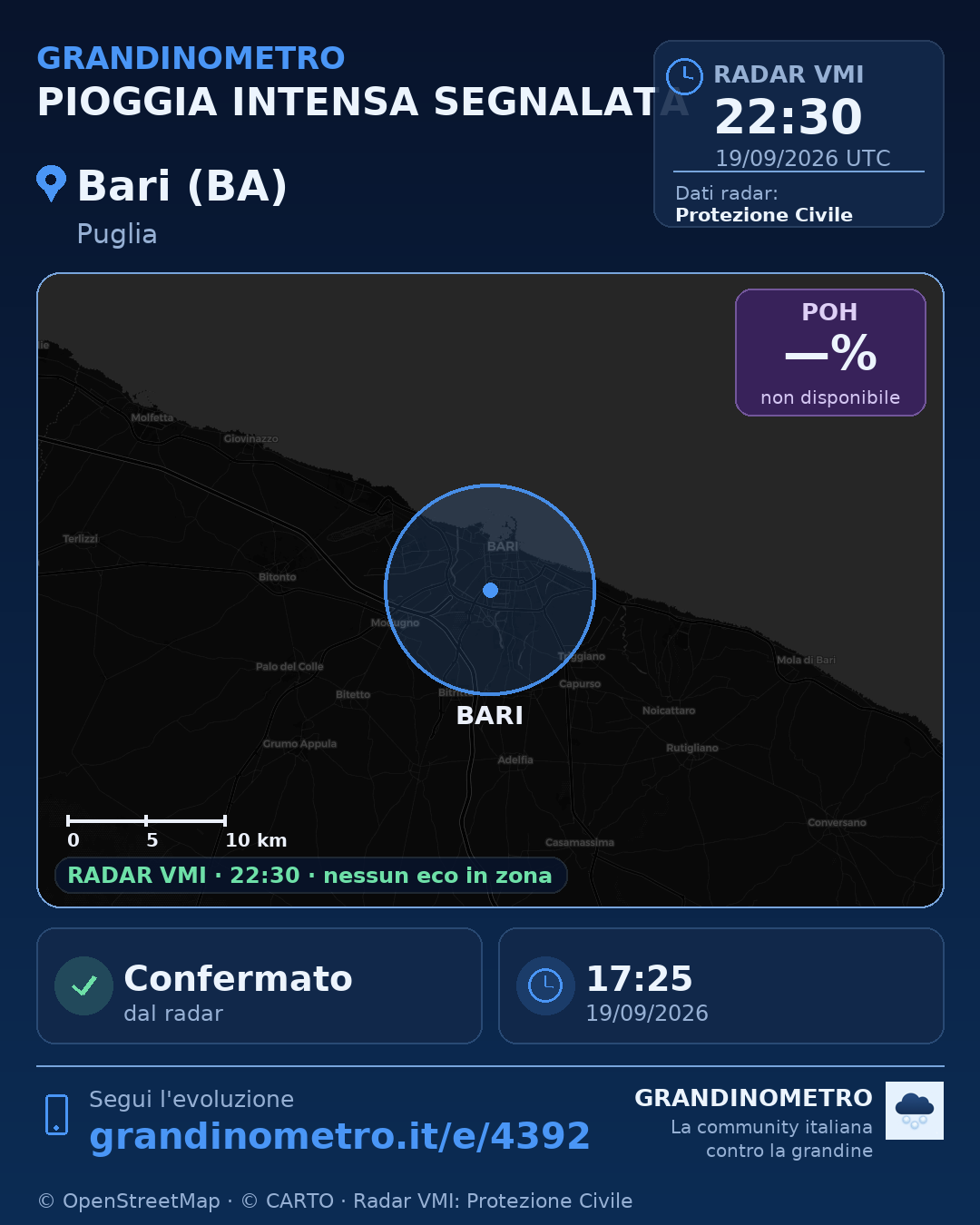 Mappa dell'evento: pioggia intensa a Modugno (BA)
