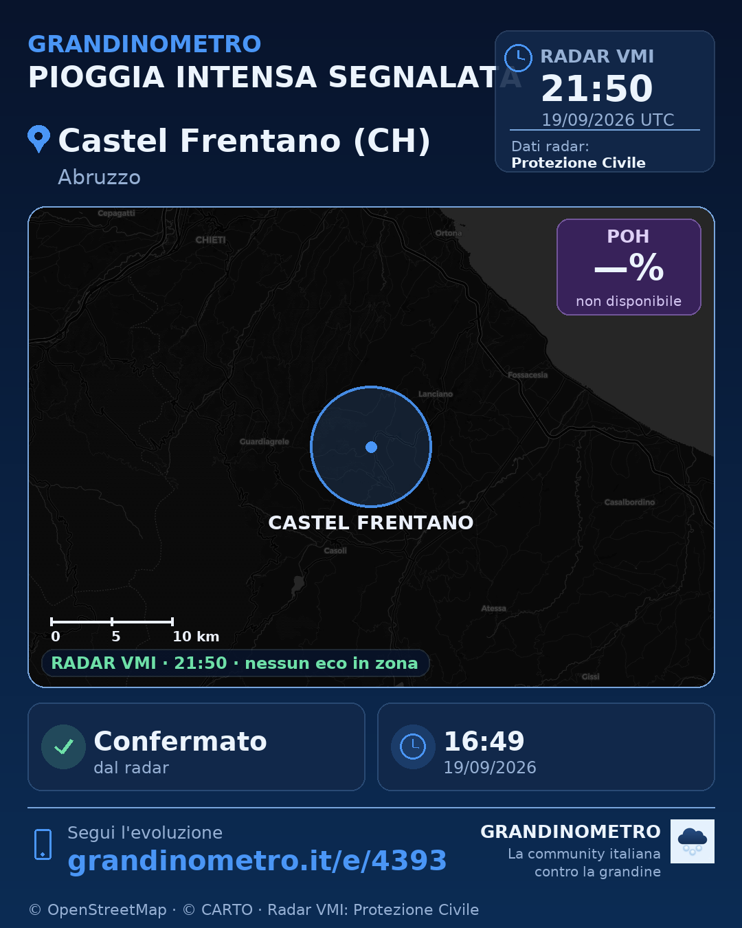 Mappa dell'evento: pioggia intensa a Castel Frentano (CH)