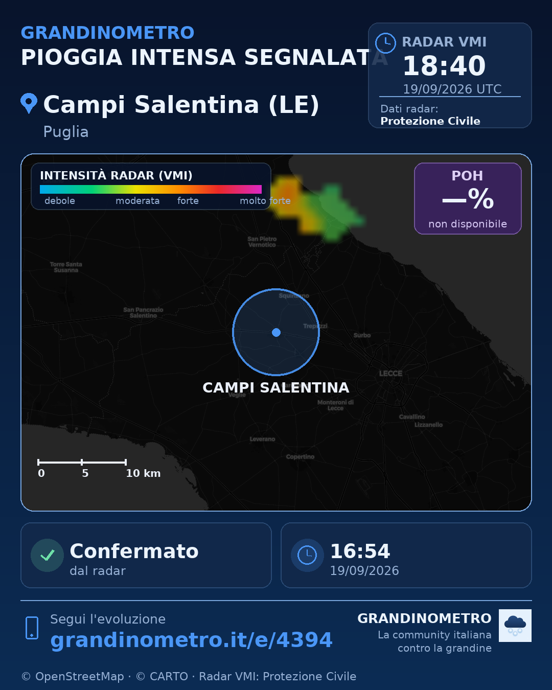 Mappa dell'evento: pioggia intensa a Campi Salentina (LE)