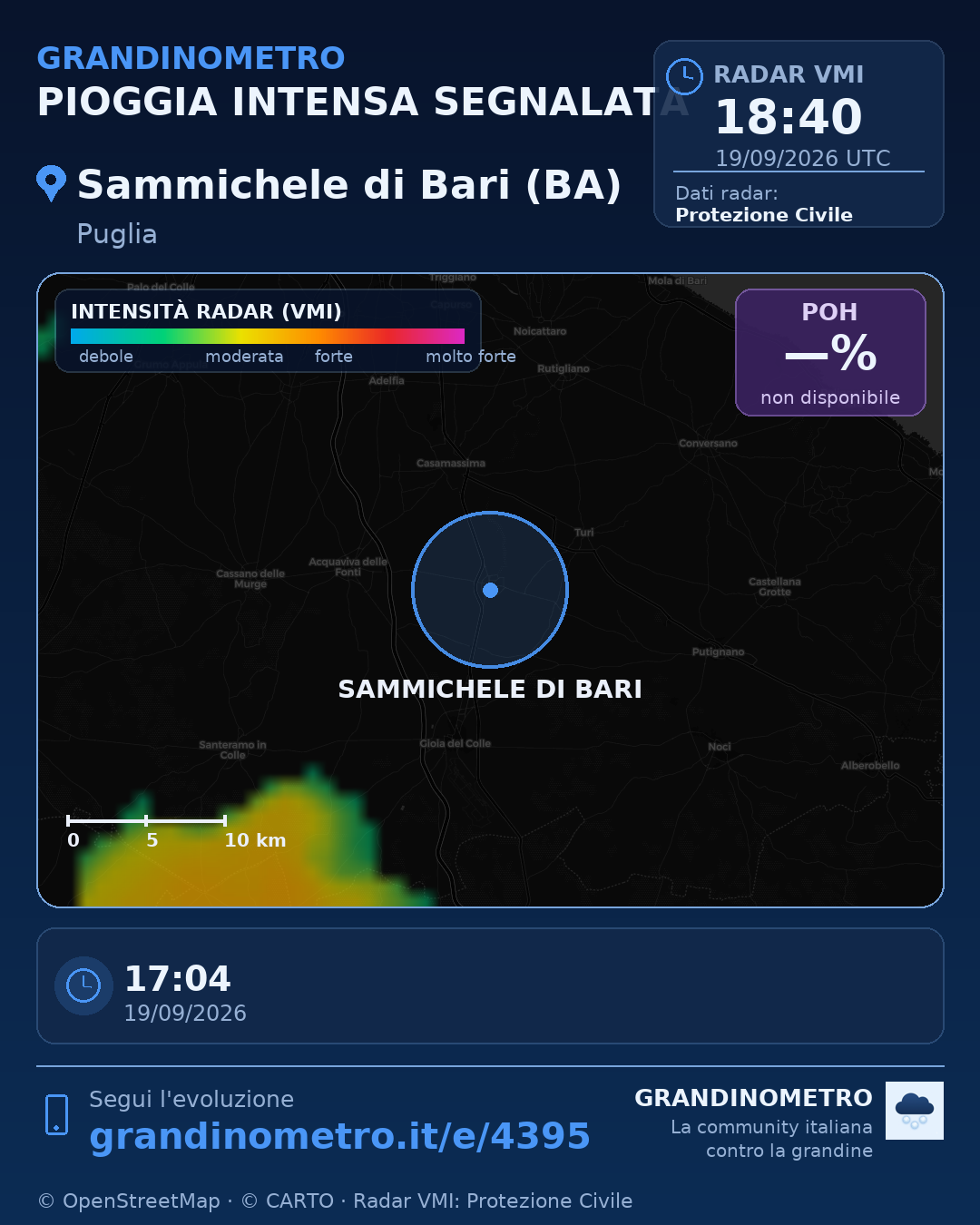 Mappa dell'evento: pioggia intensa a Sammichele di Bari (BA)