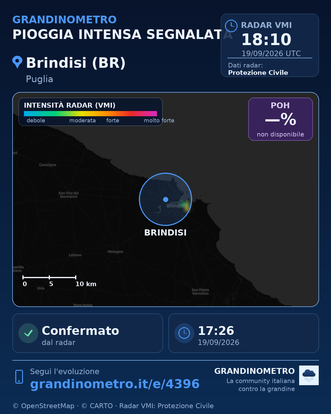 Mappa dell'evento: pioggia intensa a Brindisi (BR)