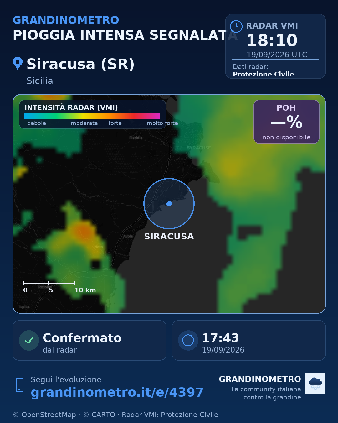 Mappa dell'evento: pioggia intensa a Siracusa (SR)