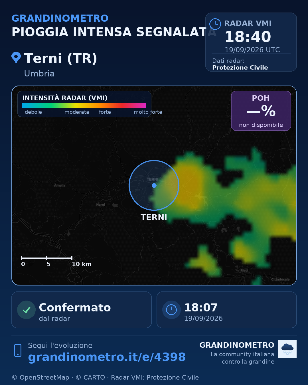 Mappa dell'evento: pioggia intensa a Terni (TR)