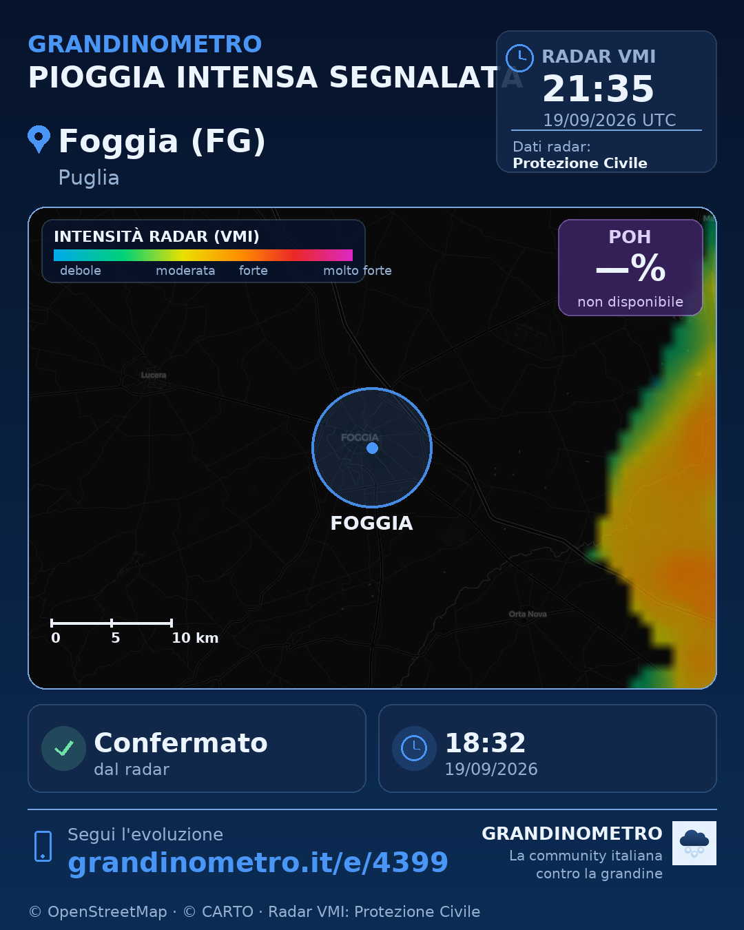 Mappa dell'evento: pioggia intensa a Foggia (FG)