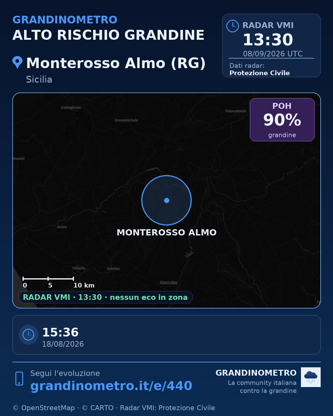 Mappa dell'evento: grandine a Monterosso Almo (RG)