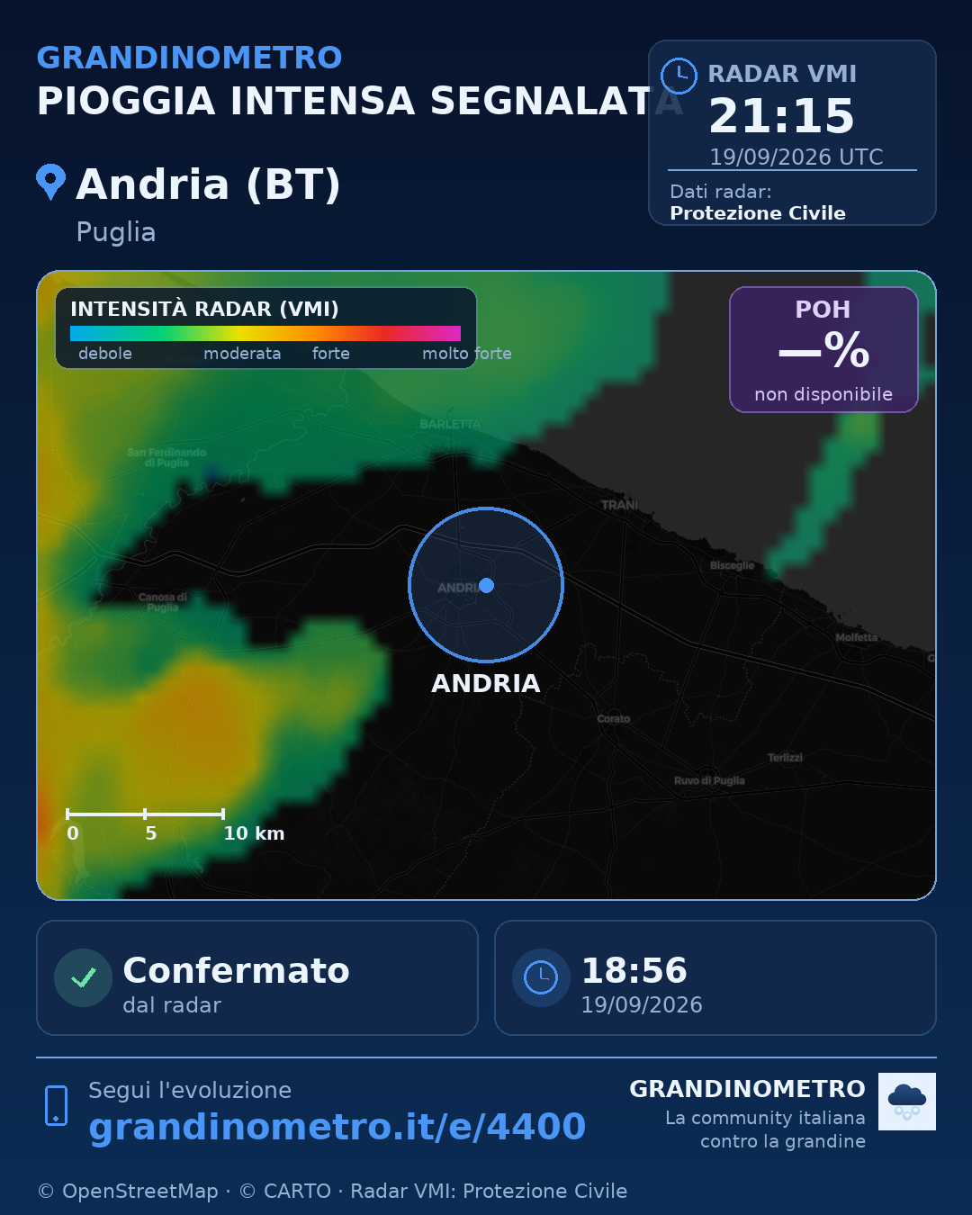 Mappa dell'evento: pioggia intensa ad Andria (BT)