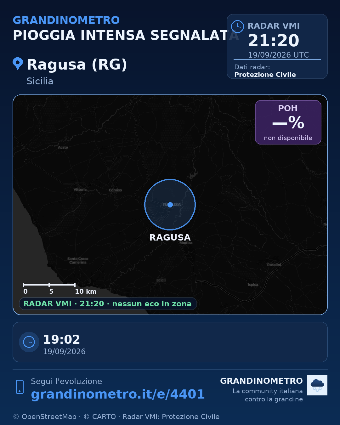 Mappa dell'evento: pioggia intensa a Ragusa (RG)