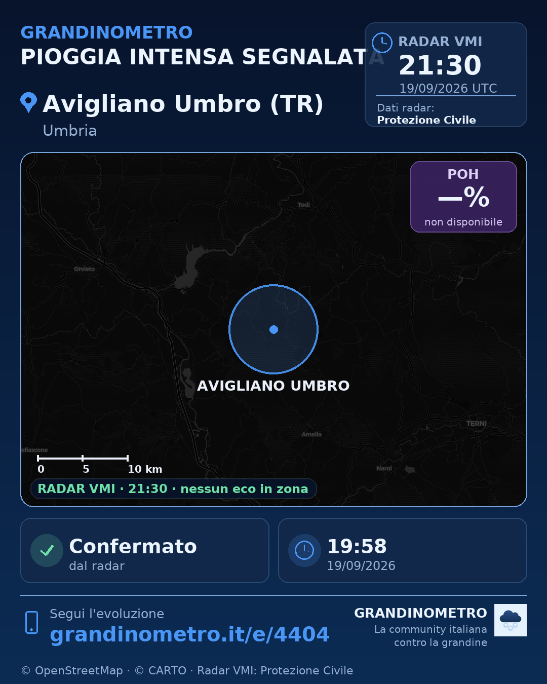 Mappa dell'evento: pioggia intensa ad Avigliano Umbro (TR)