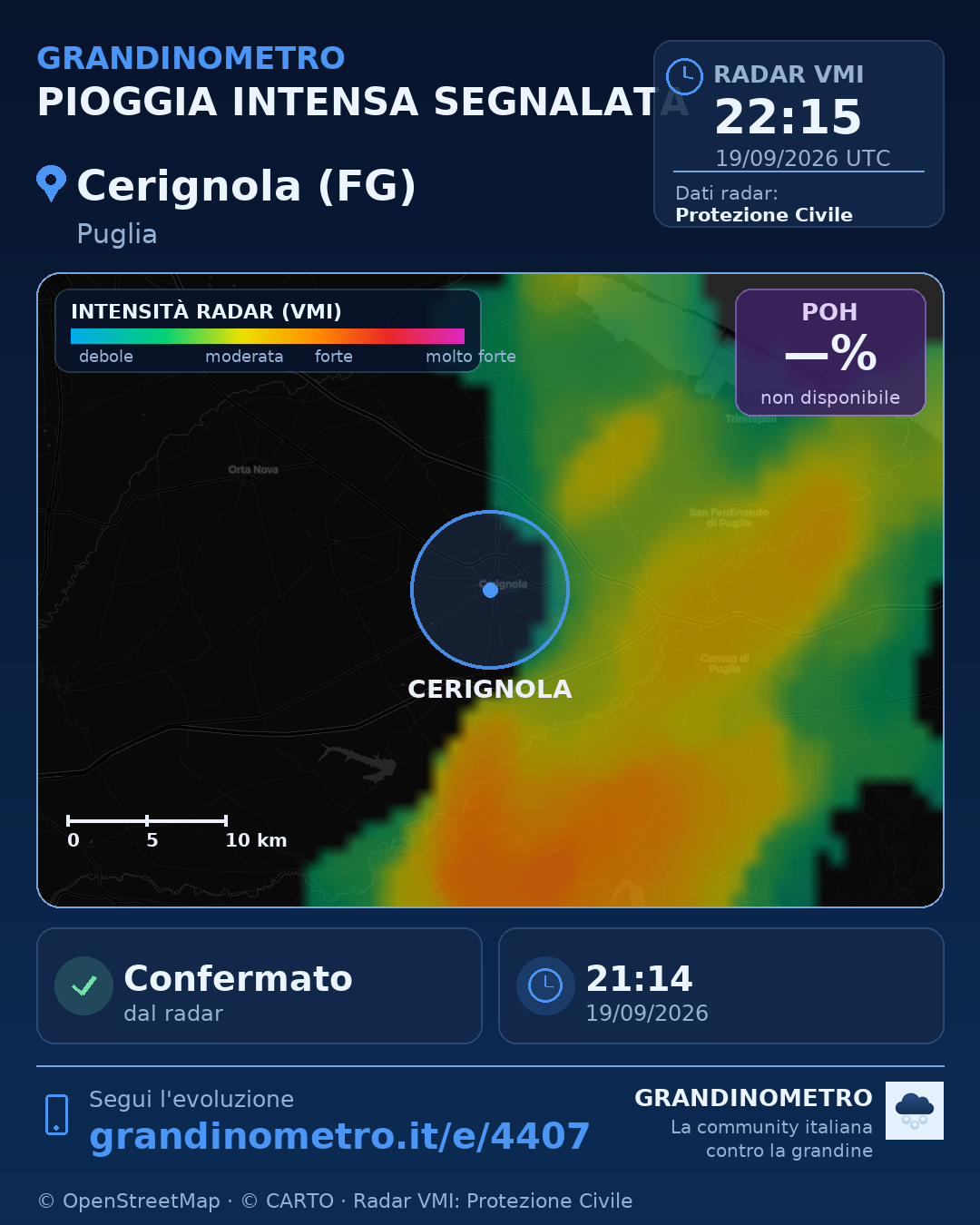 Mappa dell'evento: pioggia intensa a Cerignola (FG)