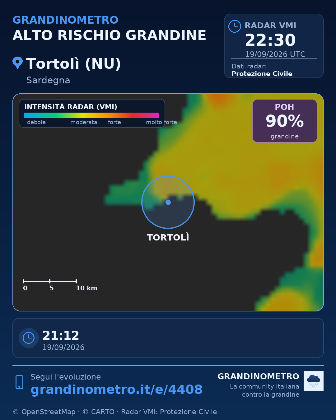 Mappa dell'evento: grandine a Tortolì (NU)