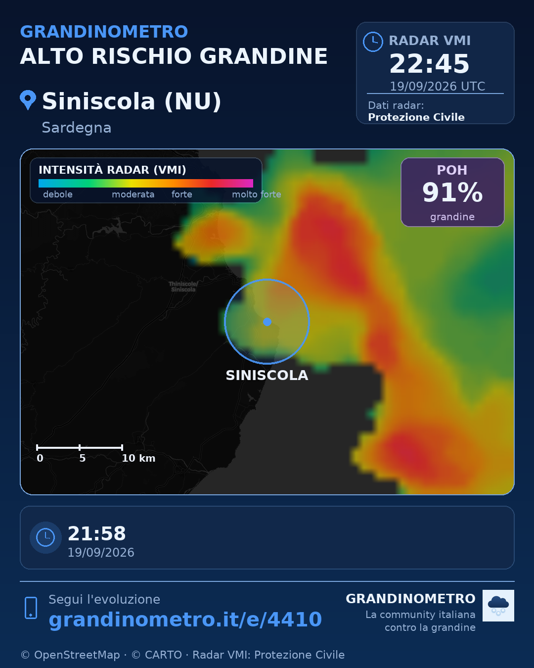 Mappa dell'evento: grandine a Siniscola (NU)