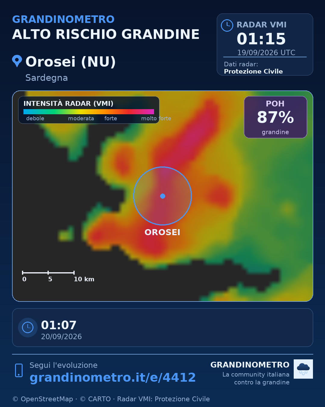 Mappa dell'evento: grandine a Orosei (NU)