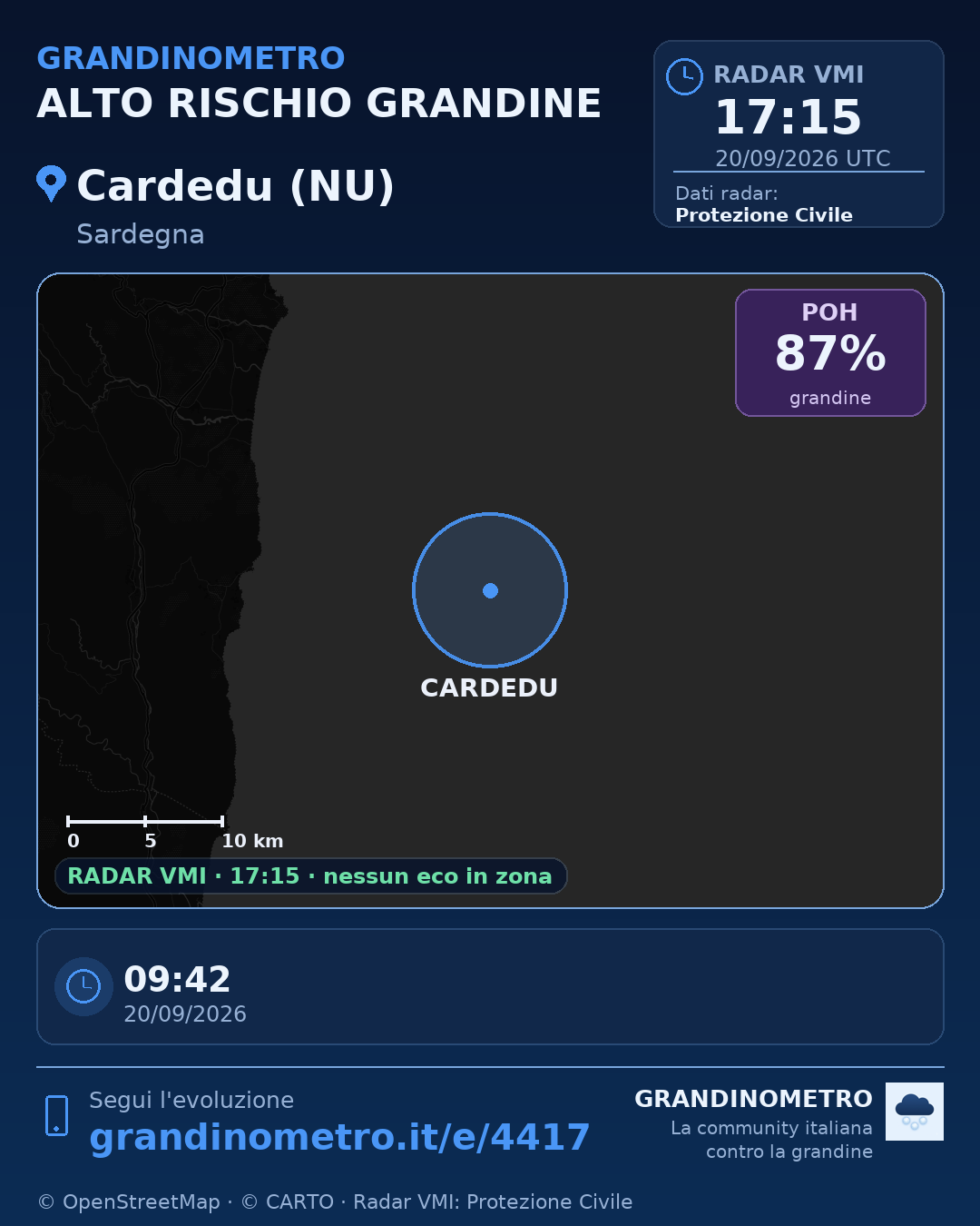 Mappa dell'evento: grandine a Cardedu (NU)